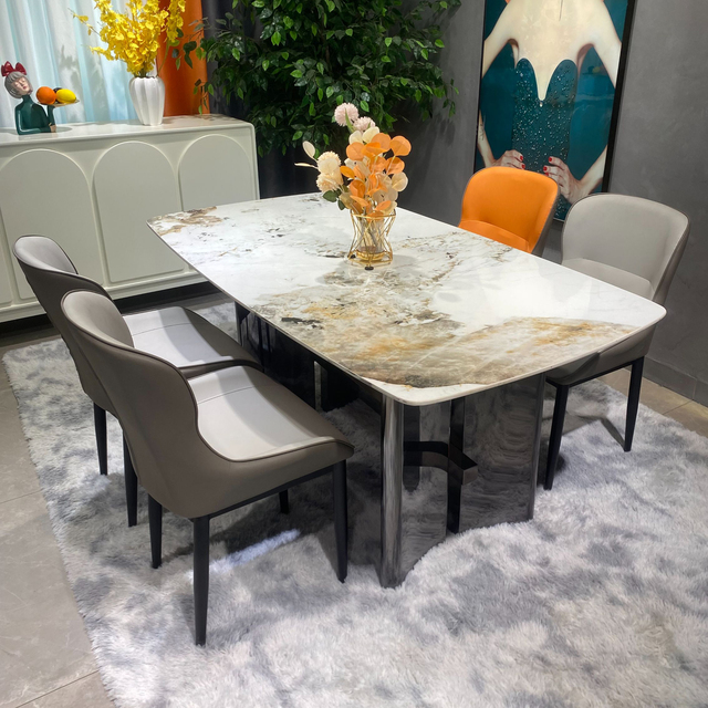 Luxury Thickened Marble Dining Table Set Modern Design Eco-Friendly Hotel & Home Use Metal Legs