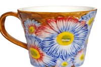 Mug en céramique Daisy peint à la main par un designer américain moderne, tasse à café pour le petit-déjeuner