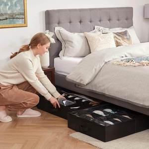 Foldable Fabric <b>Under</b> <b>Bed</b> Shoe Storage Bag, Dustproof Shoe Organizer Container for Bedroom Closet - Product Image 2