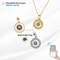 Nouveau collier pendentif en métal NFC avec incrustation de pierres précieuses, RFID intelligent 13,56 MHz, cadeau, étanche, longueur réglable, puce NTAG216