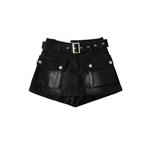 Jupe-culotte en jean élastique lavée et polyvalente, coupe trapèze à jambe large, style américain rétro avec grandes poches - Product Image 6