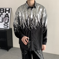 Chemise décontractée noire à sequins argentés pour homme, coupe ample, idéale pour les fêtes et les spectacles, vente en gros de hauts pour hommes, chemise homme