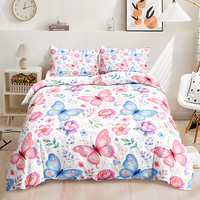 Ensemble de housse de couette en coton 100% à motif floral papillon, 3 pièces, ensemble de literie à imprimé floral coloré, linge de lit en coton doux avec taies d'oreiller