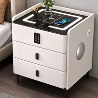 Table de chevet moderne intelligente à 3 tiroirs avec lumière LED, verrouillage par mot de passe, haut-parleur Bluetooth et port de charge USB pour chambre à coucher, hôtel, usage domestique