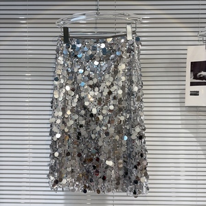 <span class=keywords><strong>Jupe</strong></span> mi-longue <span class=keywords><strong>H</strong></span> pour fille, argentée, à grandes paillettes, style urbain <span class=keywords><strong>et</strong></span> tendance - Product Image 1