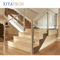 XIYATECH personnalisé moderne structure en acier escalier intérieur SC-6100 verre trempé bande de roulement en bois sécurité pour Villa garde-corps escaliers
