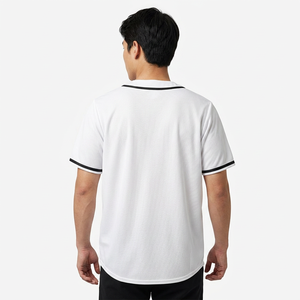 Men's Blank Baseball Jersey <b>White</b> <b>Button</b> Down Short Sleeve V-Neck Sports Shirt with Black Piping Custom Team Uniform - Product Image 3