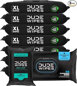 Extra Large 100% Biodegradable Flushable Wipes Fragrance Free Natural Dude Wipes