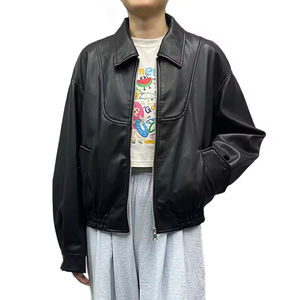 Veste courte en <span class=keywords><strong>cuir</strong></span> PU <span class=keywords><strong>noir</strong></span> Outwear Manteau en faux <span class=keywords><strong>cuir</strong></span> bon marché pour femmes - Product Image 1