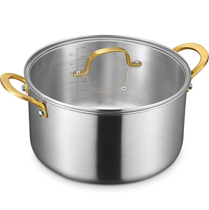 High Quality Triply Stainless Steel 9 Qt Dutch Oven Glass Lid Dishwasher Safe Heat Resistant Gold Handles Gas Induction American - Product Image 1