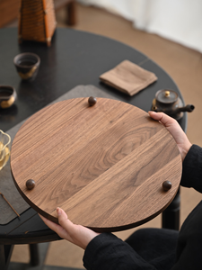 Bắc Mỹ Óc Chó Đen ba chân khay trà tròn gỗ rắn tối giản phục vụ đĩa tùy chỉnh nhà sản xuất OEM ODM - Product Image 5