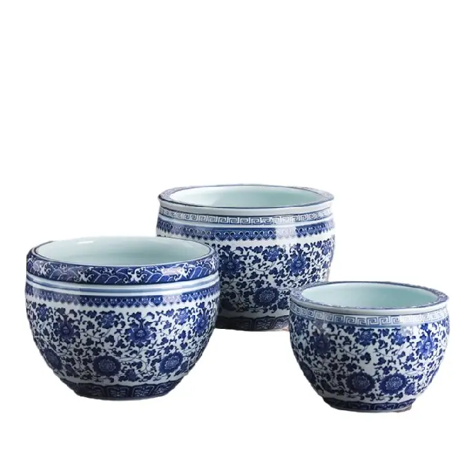 Jingdezhen Buatan Tangan Biru dan Putih Aksesoris Rumah Penanam Desktop Cina Keramik Pot Bunga Tangki Ikan
