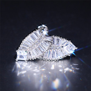 Orecchini a Perno a Forma di Foglia per Donne, Moda in Rame e Zirconia, Stile OL Elegante, Ispirazione Naturale, Gioielli per Uso Quotidiano - Product Image 4