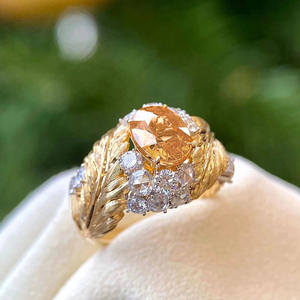 Anello da Cocktail da Donna T0195 con Citrino Naturale, Montatura Rotonda a Pavé, Anelli di Fidanzamento alla Moda - Product Image 6