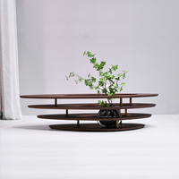 Table basse moderne en bois de noyer, table à thé ovale créative à plusieurs niveaux, design unique creux, table centrale pour salon