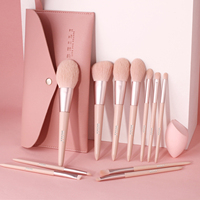 BEILI 11 pièces OEM personnalisé manche en bois synthétique végétalien maquillage pinceau ensemble rose visage pinceau pour les yeux ensemble avec sac brocha de maquillaje