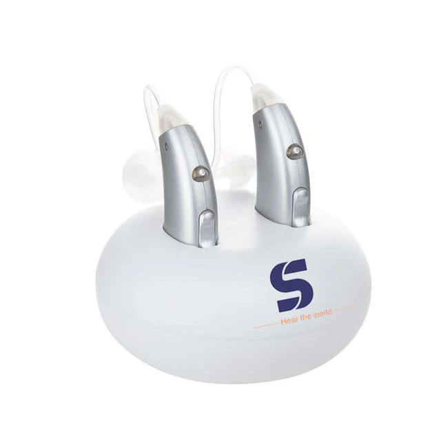 Rechargeable BTE Ear Aids with Charging Base Invisible Ear Aids Ready to Wear Modular Ear Aids for Elderly Ear Care