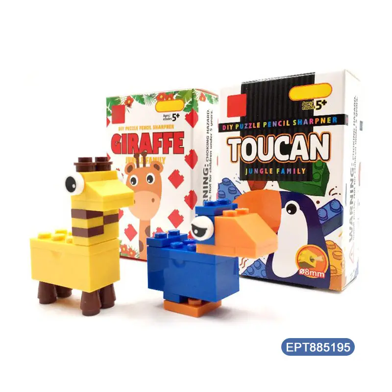 EPT Diy Educational Animals Blocks Mini Pencil Sharpened Cutter Puzzle Knife Stationery Gift Cute Building Block Set For Kids