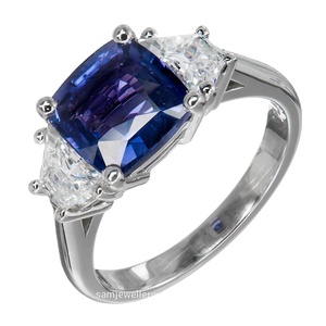 Argento solitario 925 Sterling 3 pietra Asscher taglio grande anello di zaffiro blu anello di fidanzamento per gli uomini - Product Image 1