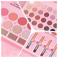 Palette de maquillage tout-en-un multi-couleurs (24 couleurs) au design livre pliable, avec fard à joues, correcteur et brillant à lèvres