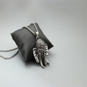 <b>Elephant</b> Head Pendant Necklace Stainless Steel Silver Red Gem Unisex Fashion Jewelry <b>Gift</b> - Product Image 2