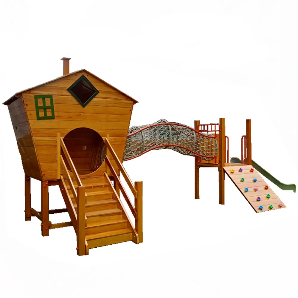 Garden Wooden Toddler Jumping Kids Play House Kindergarten Playhouses for Kids with Slide