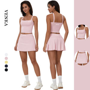 Fille sport Fitness costume col plat beau dos haut court débardeur chemises 2 en 1 Shorts <span class=keywords><strong>Tennis</strong></span> jupes femmes Yoga entraînement ensemble - Product Image 1