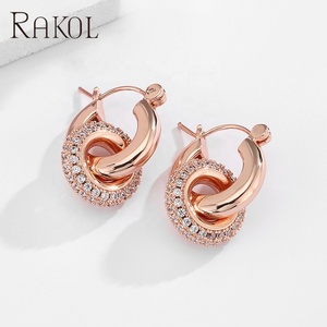 RAKOL EP2899 Aro de lujo de alta calidad con incrustaciones de circón chapado en oro para mujer Exquisitos pendientes de boda para fiesta de Dubái - Product Image 4
