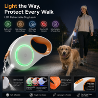 Tali Kekang Anjing Retraktil LED Satu Tombol Heavy Duty, Tali Tarik Hewan Peliharaan Otomatis 5m dengan Lampu USB Isi Ulang