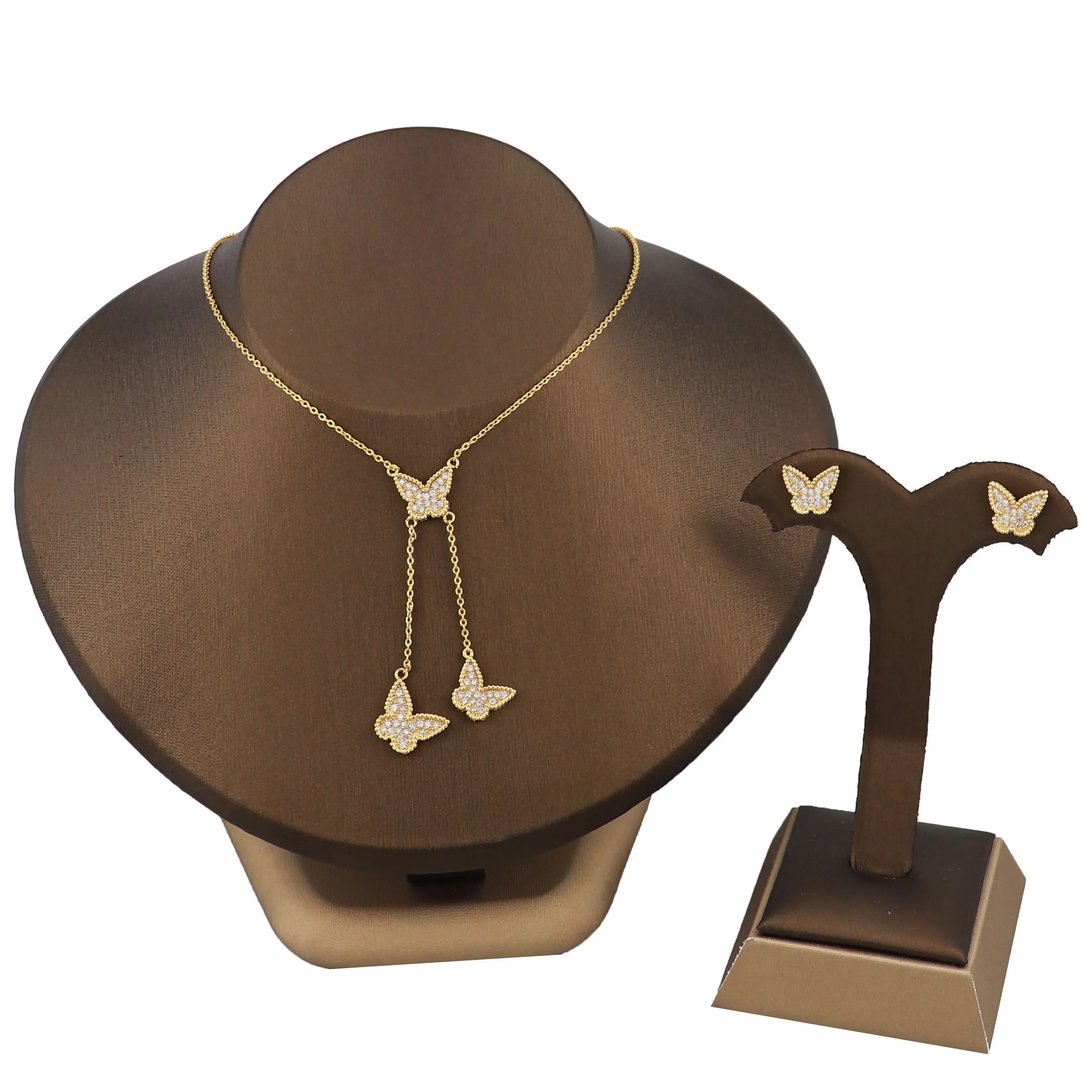wholesale butterfly set jewelry 18k gold plated zircon necklace earrings dubai jewelry sets women