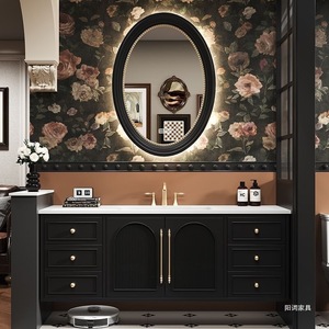Mueble de baño retro francés con lavabo integrado de cerámica curvada en caliente y combinación de lavabo y mueble. - Product Image 1