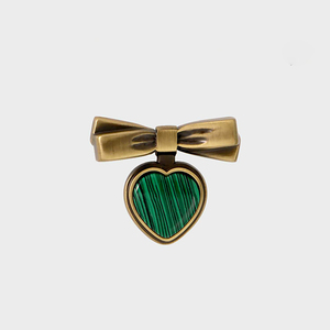 Qiansi HK0370 Retro Brass <strong>Knob</strong> Bowknot Heart Design Natural Stone Solid for Drawer Usage Kitchen Cabinets Wardrobe <strong>Door</strong> Pulls - Product Image 2