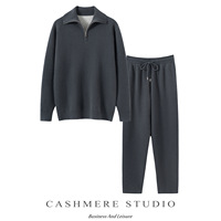 Pull en cachemire épais et ample à col large et fermeture éclair, style Old Money, nouvelle collection automne-hiver pour homme