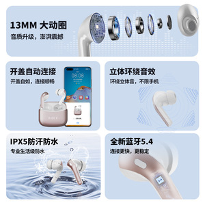 หูฟังบลูทูธ BSiNFn Tws บลูทูธ 5.4 กันน้ำ IPX5 ควบคุมด้วยระบบสัมผัส แบตเตอรี่ใช้งานได้ยาวนาน สำหรับ Apple Android Windows - Product Image 2