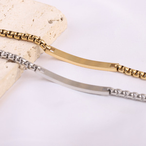 Women's <b>Gold</b> Tone Stainless Steel <b>Bracelet</b> 6mm <b>Bead</b> Chain With Engraved Plate Personalized Gift Jewelry - Product Image 4