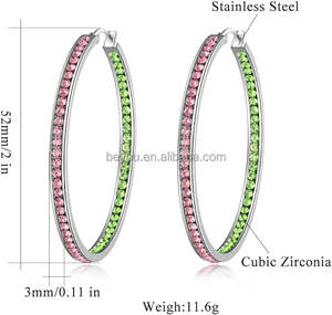 JJ INSPIRATION ต่างหูห่วงคริสตัลแบบเต็มขนาดใหญ่ของผู้หญิงเครื่องประดับแบบคลาสสิกสีชมพูแจ็คสีน้ำเงินและจิลล์ห่วงใหญ่ - Product Image 2
