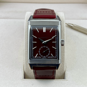 Montre mécanique rectangulaire avec petit cadran des secondes, bracelet en cuir de veau, boîtier en acier inoxydable, remontage manuel, pour homme, formelle - Product Image 1
