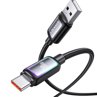 USAMS Best Seller SJ817 20V 5A 100W Pengisi Daya Cepat Kabel Nilon Terjalin Tipe-C dengan Lampu RGB untuk Samsung Huawei iPhone