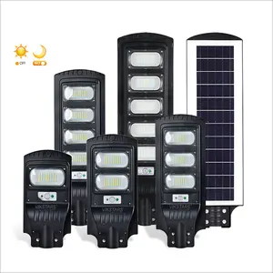 Lampu Jalan tenaga surya All In One 120W, lampu jalan tenaga surya dengan Sensor Induksi Radar kontrol jarak jauh untuk penerangan taman jalan