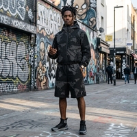 Conjunto de Sudadera con Capucha y Pantalones Cortos Casuales Personalizados para Hombre, Estilo Urbano Holgado con Estampado de Cuadros, Ropa Deportiva Ligera para Exteriores