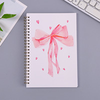 En stock, carnet à spirales rose mignon avec nœud, couverture rigide A5, 100 pages, reliure à spirales métalliques, carnet de notes, agenda, meilleurs cadeaux pour filles