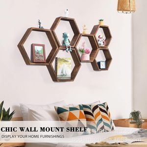 Estante de pared hexagonal de madera, modular, geométrico, para almacenamiento y exhibición, para dormitorio o sala de estar - Product Image 2