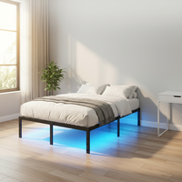 Lit plateforme en métal double avec sommier à lattes métalliques, personnalisable, silencieux, avec station de charge et éclairage LED – Offre spéciale