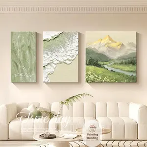 Cuadro Decorativo ZHUOHAO para Sala de Estar, Pintura al Óleo Enmarcada sobre Vidrio, Crema, Moderno, Minimalista de Alta Gama, Tríptico, Fondo para Sofá, Luz Solar - Product Image 3