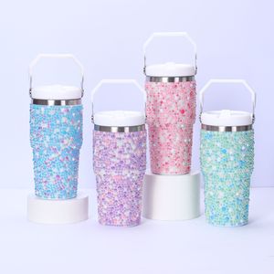 Vaso de Café de Acero Inoxidable de 40 oz con Asa, Taza de Café Metálica para Hielo con Cristales de Estrás, Vaso con Diamantes de Imitación - Product Image 4