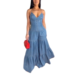 Nouvelle arrivée Combinaison femme tendance, douce et sexy, col en V, sans manches, bretelles spaghetti, dos nu - Product Image 4