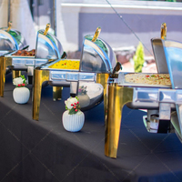 Buffetcatering Chefing Roll Top Gouden Chafing Dish van RVS 9L, op alcohol verwarmd, buffetwarmer set