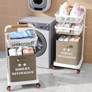2-Tier <b>Collapsible</b> Metal Wire Laundry Hamper with Handle, Foldable Clothes Fruit <b>Storage</b> Basket Rack, Space-Saving Home - Product Image 3