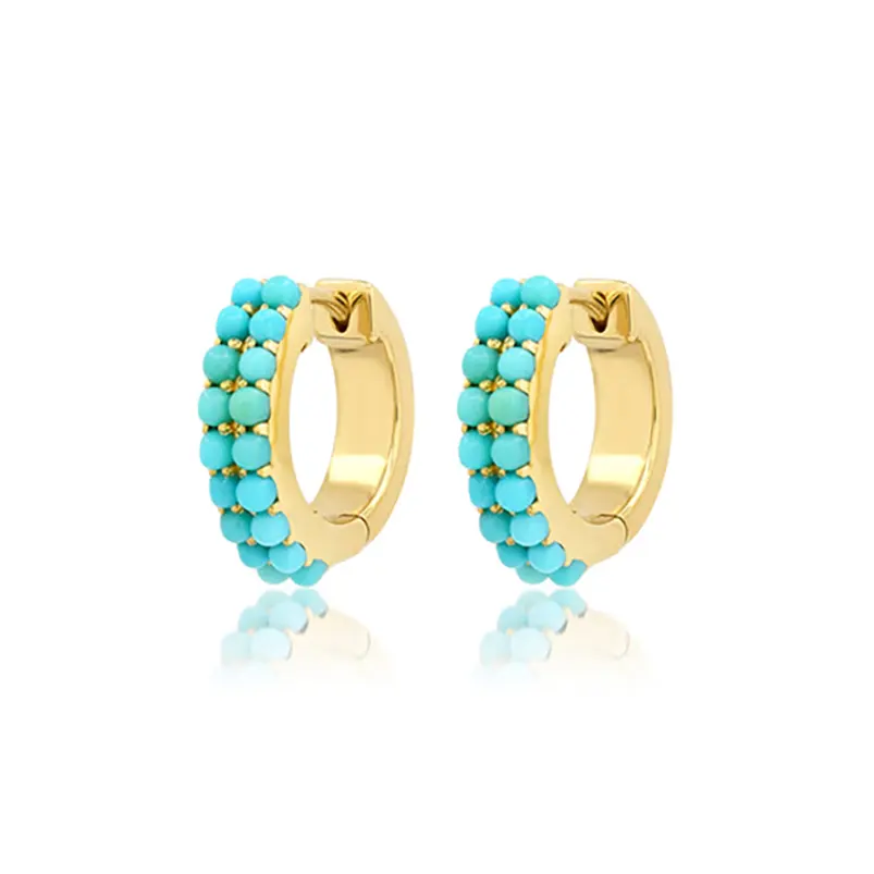 Gemnel customized new product 925 sterling silver turquoise huggie hoop bead earrings women