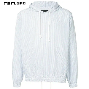 Sweat à capuche décontracté blanc à fines rayures pour homme, en coton respirant et taille élastique, design léger, idéal pour les commandes en gros - Product Image 3